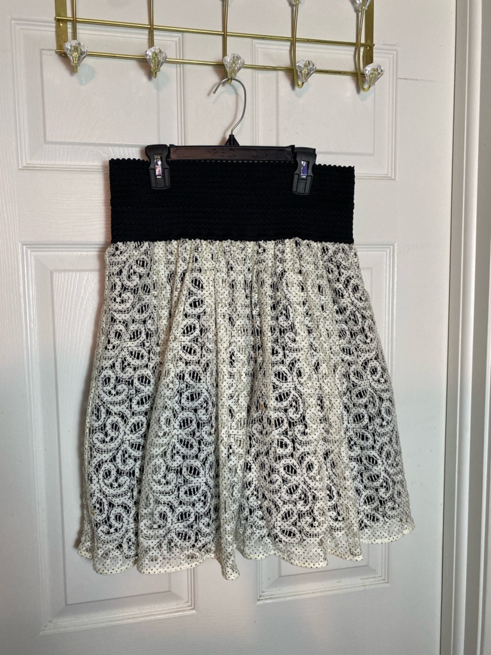 HD in Paris Black Waistband White Lace Circle Skirt